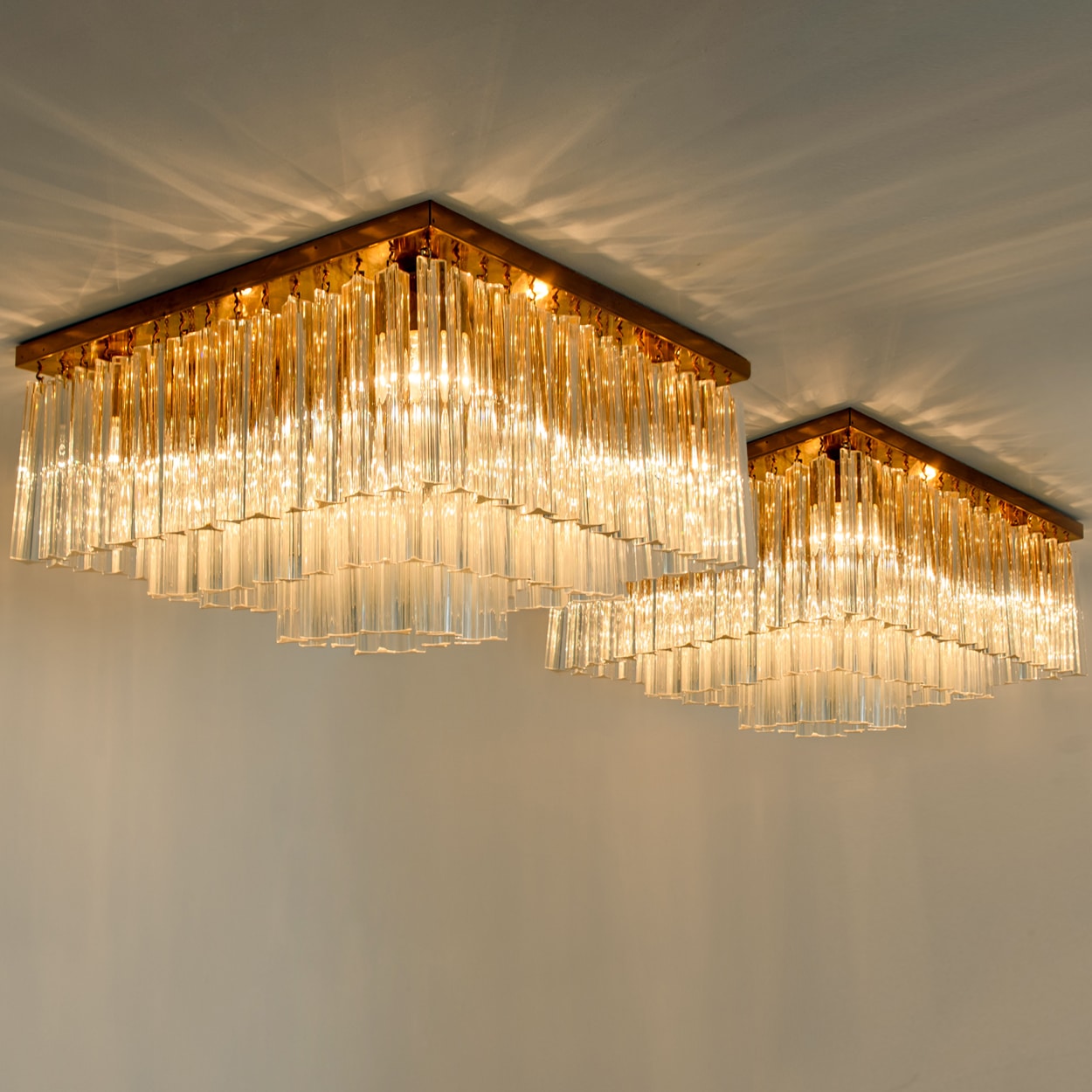 1 of the 3 XL Clear Gold Glass Flush Mounts in the Style of Venini, Italy 1970