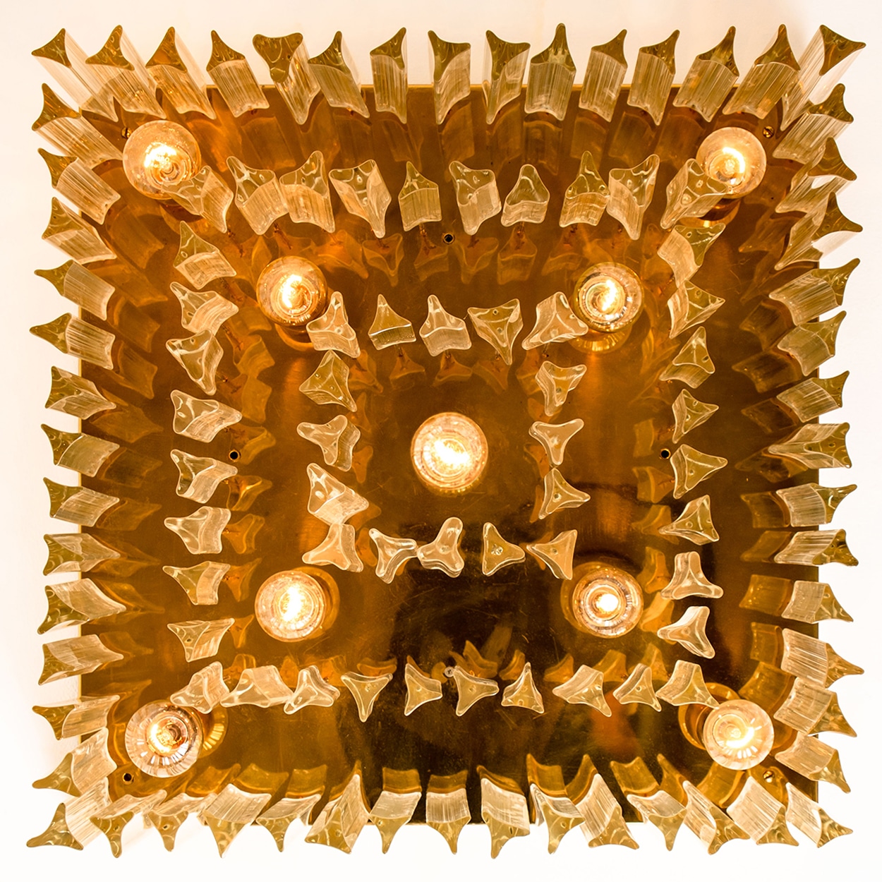 1 of the 3 XL Clear Gold Glass Flush Mounts in the Style of Venini, Italy 1970