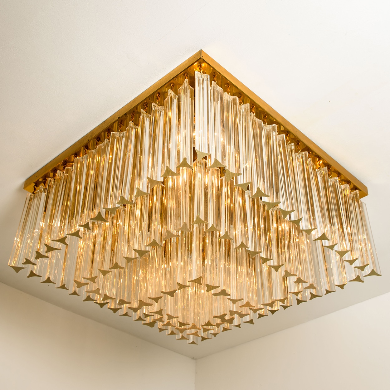 1 of the 3 XL Clear Gold Glass Flush Mounts in the Style of Venini, Italy 1970