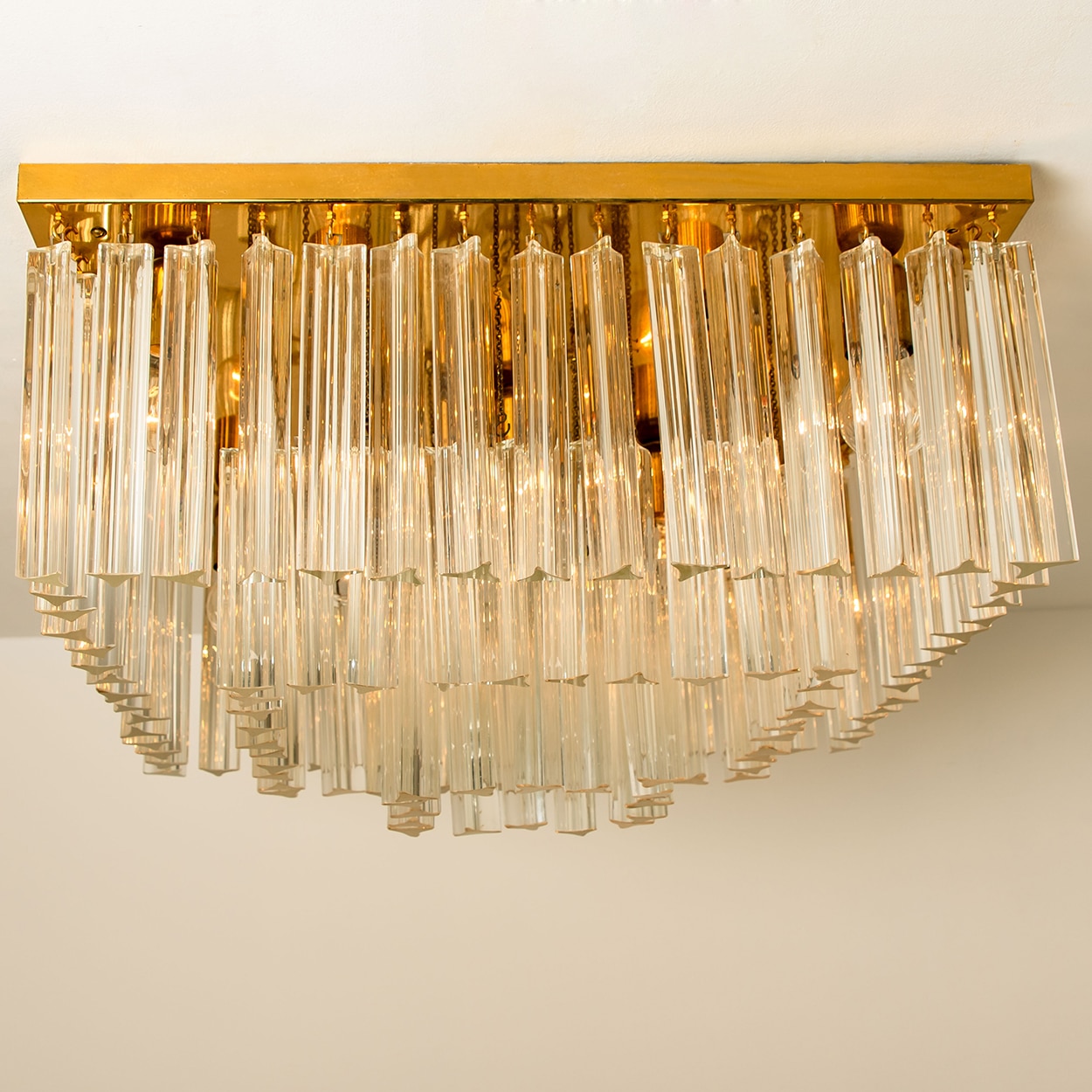 1 of the 3 XL Clear Gold Glass Flush Mounts in the Style of Venini, Italy 1970