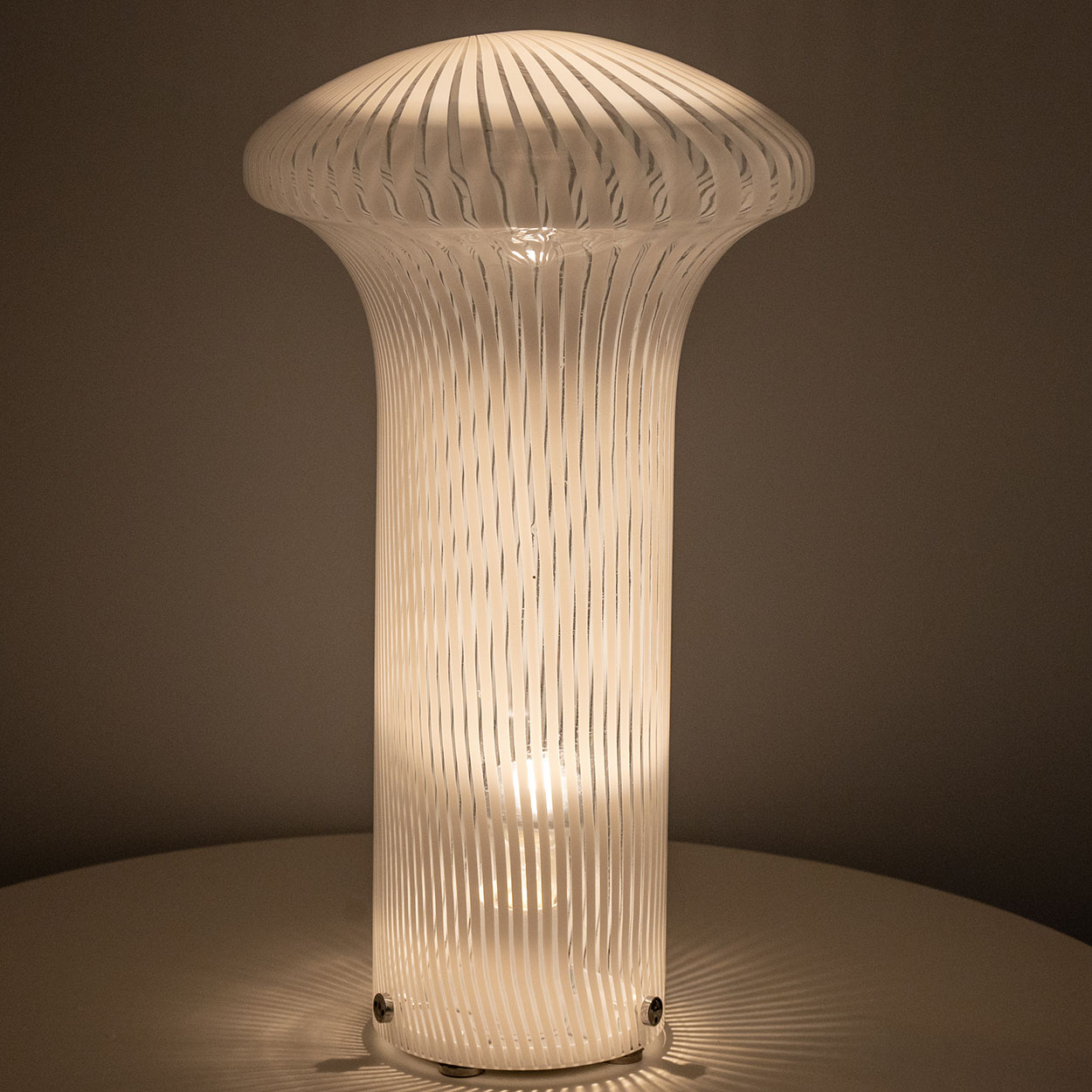 1 of the 2 Mario Ticco Glass Spiral 'Boletus' Table Lamps by Venini, Italy 1970