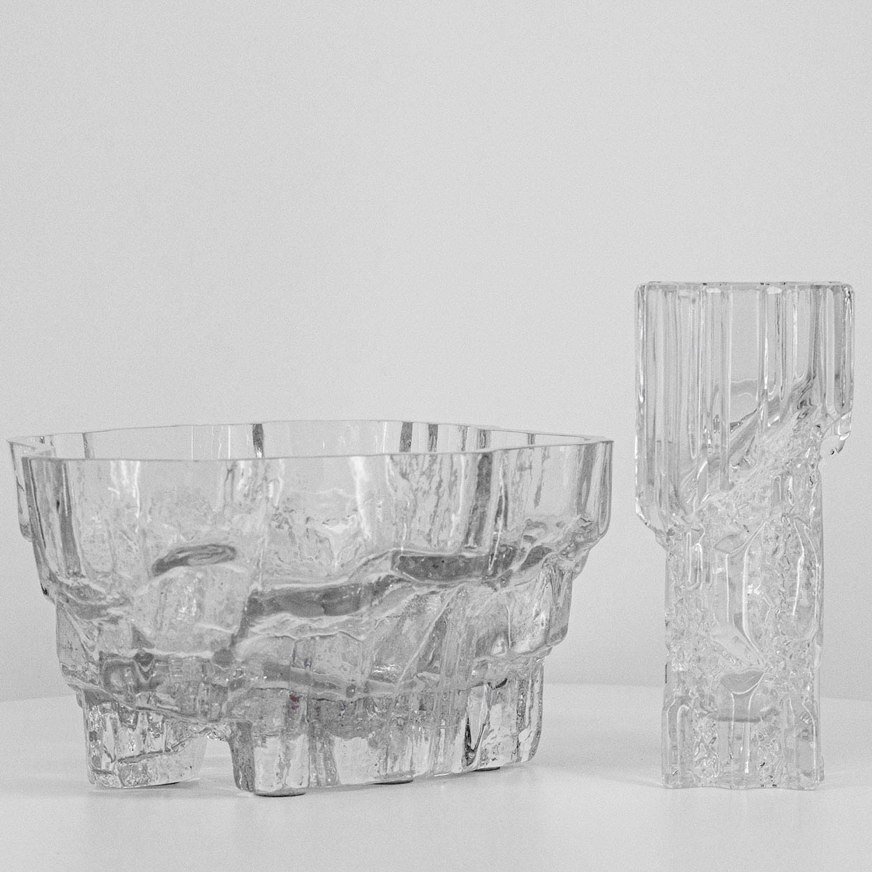 A large Set Of Tapio Wirkkala for Iittala Ice Glass Vases, Finland 1970