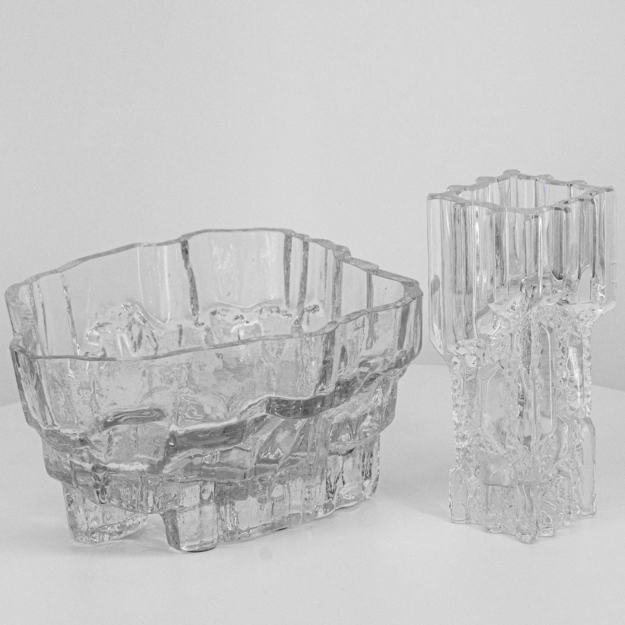 A large Set Of Tapio Wirkkala for Iittala Ice Glass Vases, Finland 1970