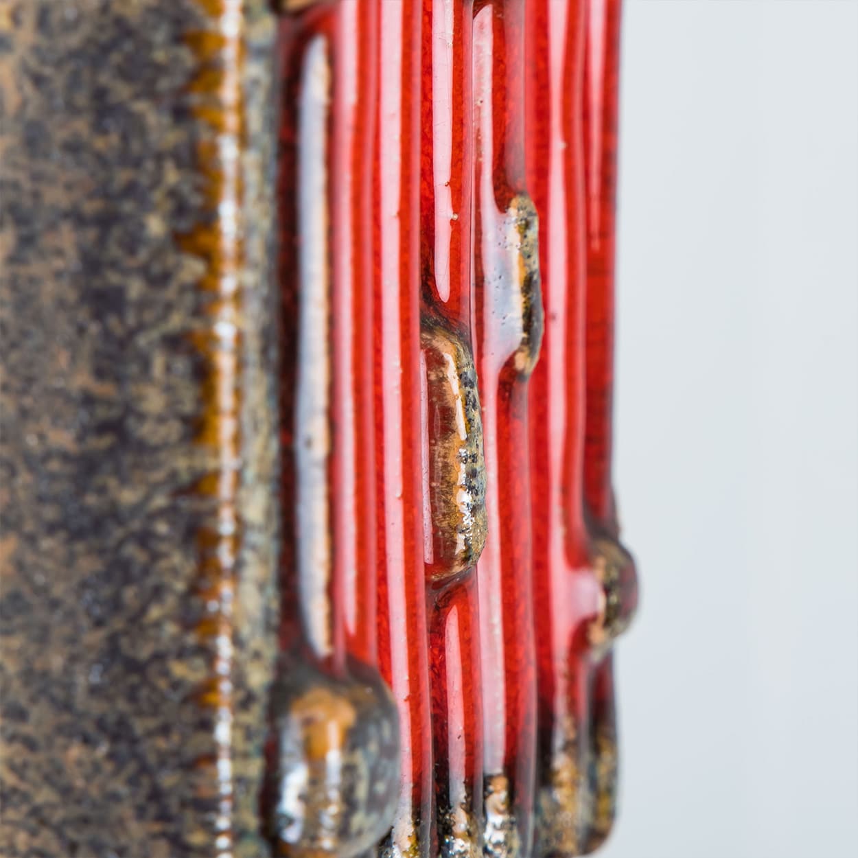 1 of the 5 Red Orange Brown Ceramic Wall Lights, Germany, 1970