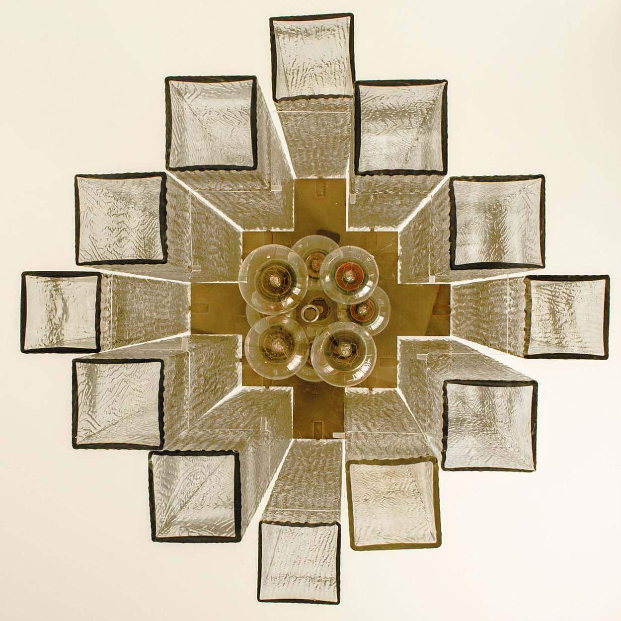 1 of the 5 Doria Ribbled Glass and Brass Pendant, Germany 1960s