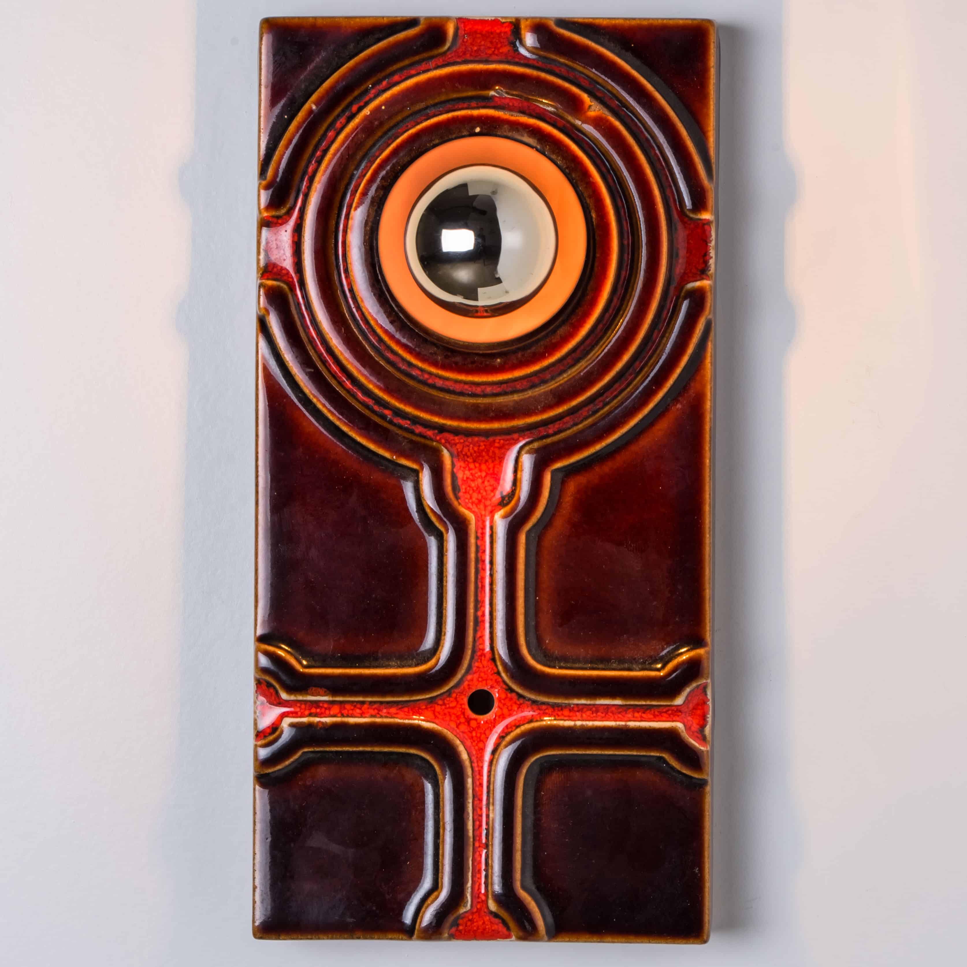 1 of the 5 Red Orange Brown Ceramic Wall Lights, Germany, 1970
