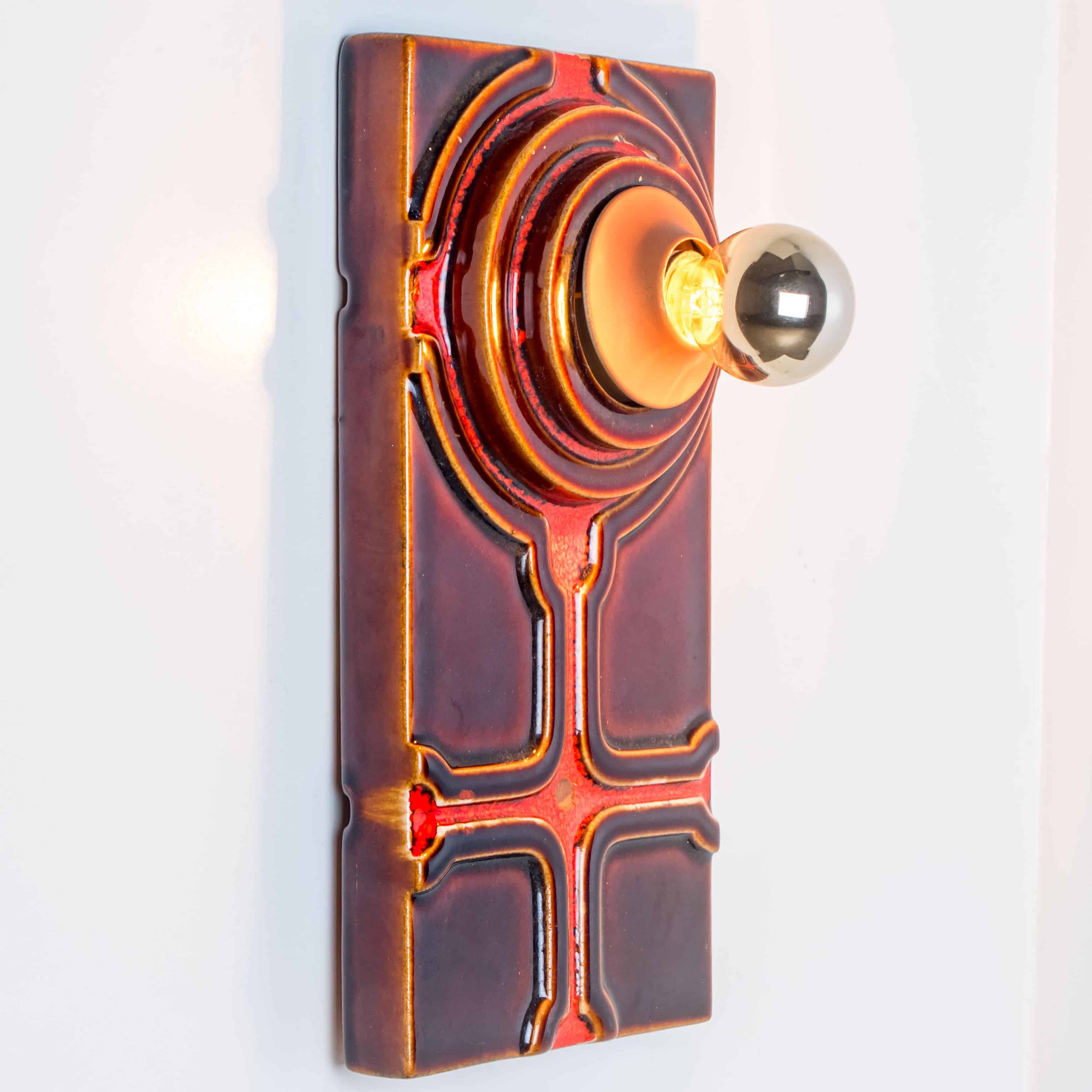 1 of the 5 Red Orange Brown Ceramic Wall Lights, Germany, 1970