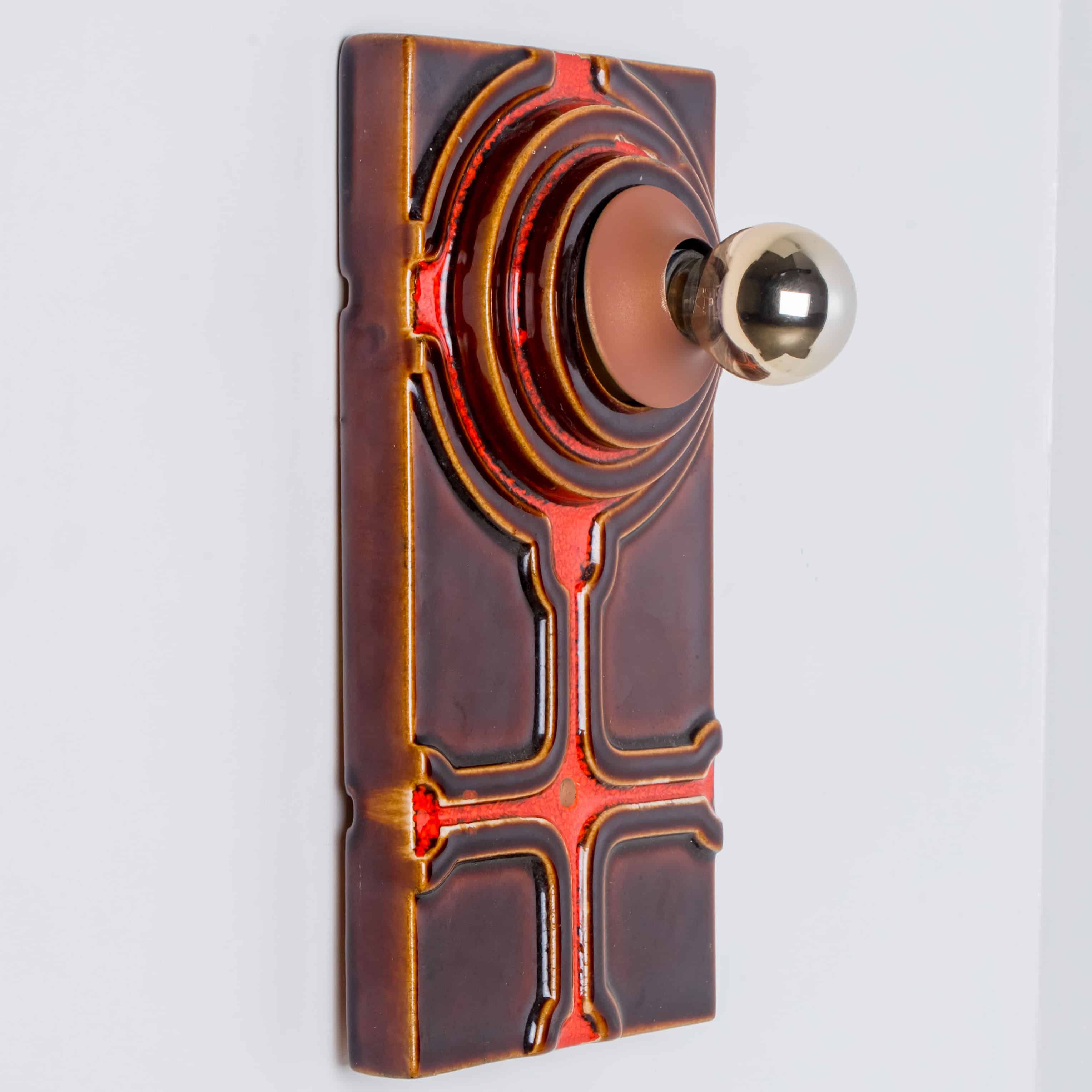 1 of the 5 Red Orange Brown Ceramic Wall Lights, Germany, 1970