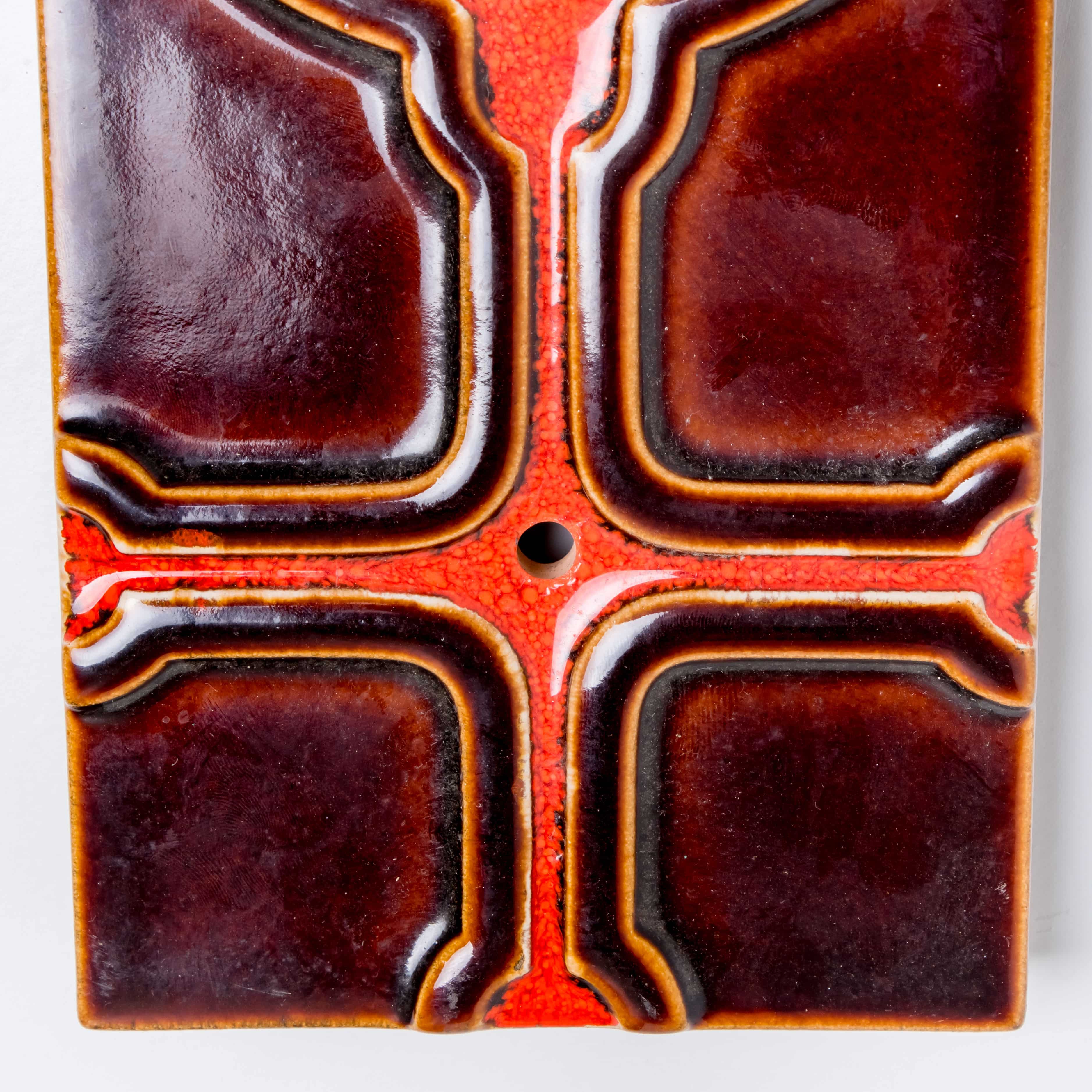1 of the 5 Red Orange Brown Ceramic Wall Lights, Germany, 1970