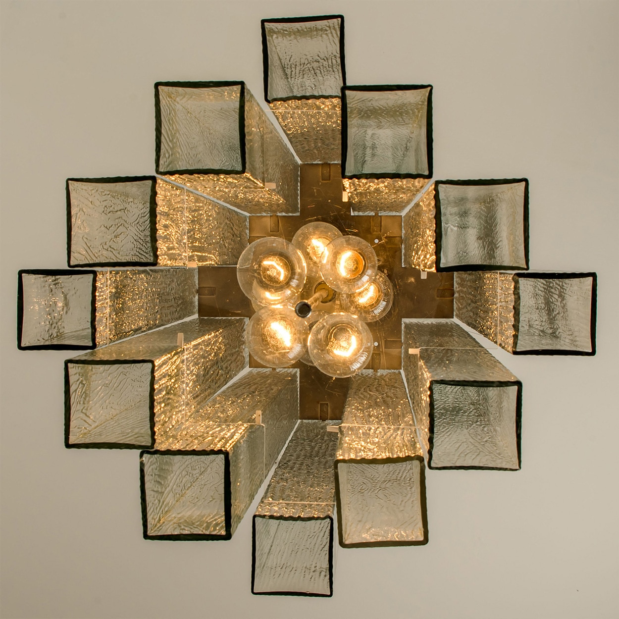 1 of the 5 Doria Ribbled Glass and Brass Pendant, Germany 1960s