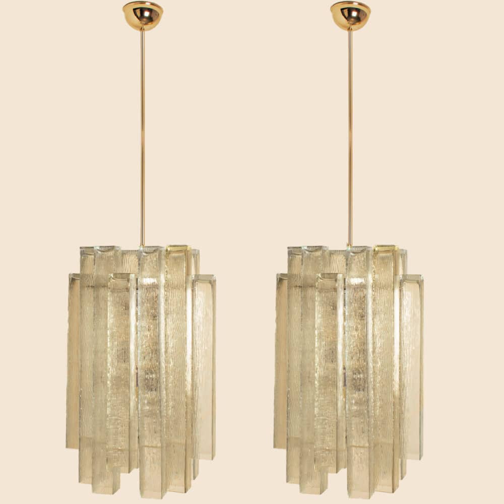1 of the 5 Doria Ribbled Glass and Brass Pendant, Germany 1960s
