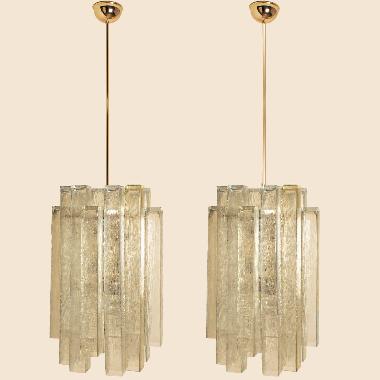 1 of the 5 Doria Ribbled Glass and Brass Pendant, Germany 1960s