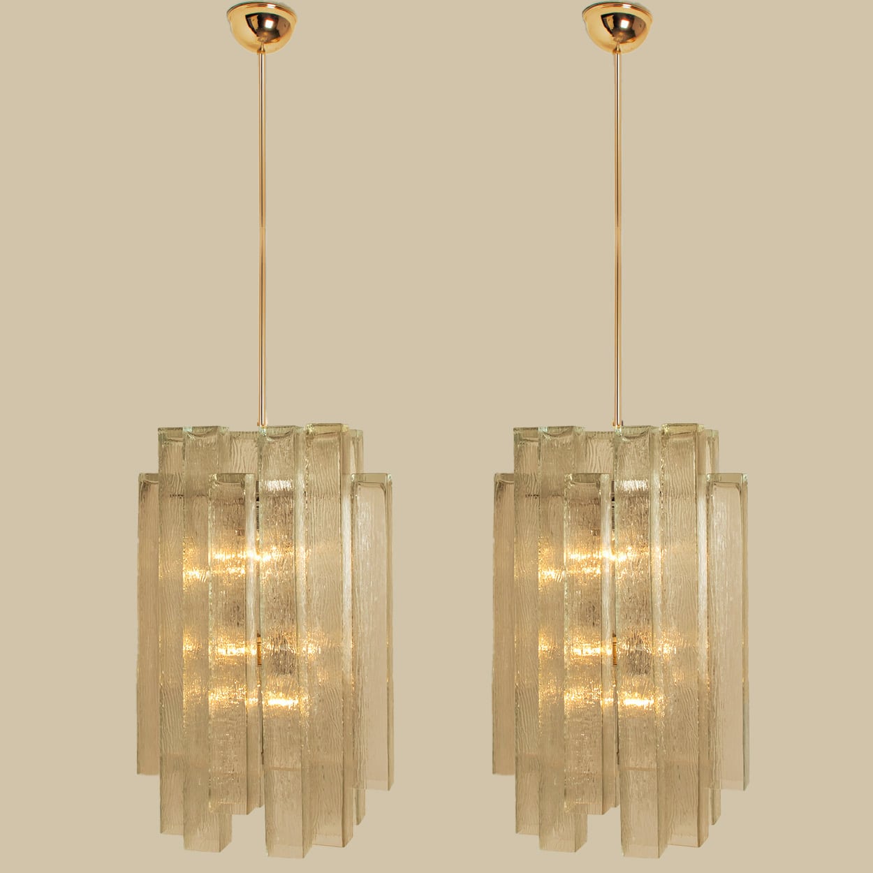 1 of the 5 Doria Ribbled Glass and Brass Pendant, Germany 1960s