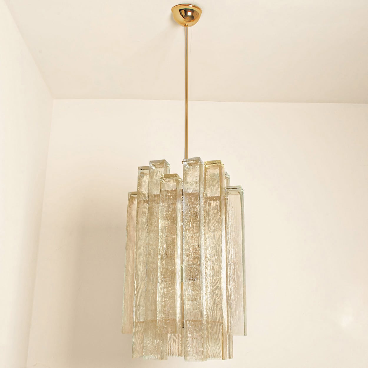 1 of the 5 Doria Ribbled Glass and Brass Pendant, Germany 1960s