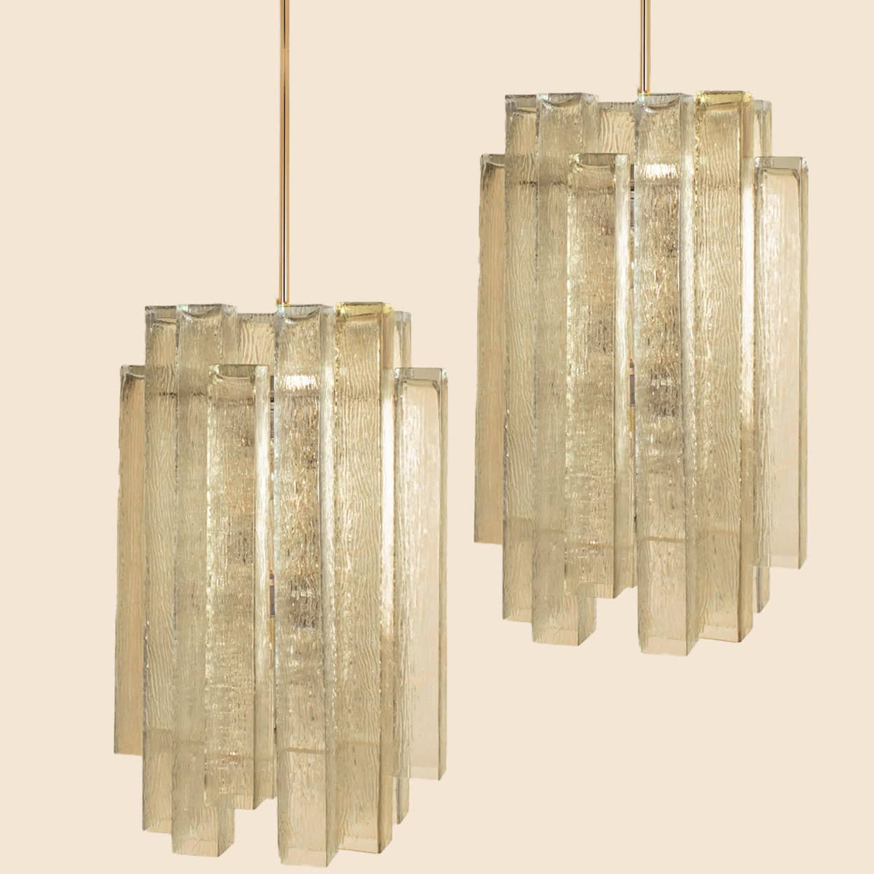 1 of the 5 Doria Ribbled Glass and Brass Pendant, Germany 1960s