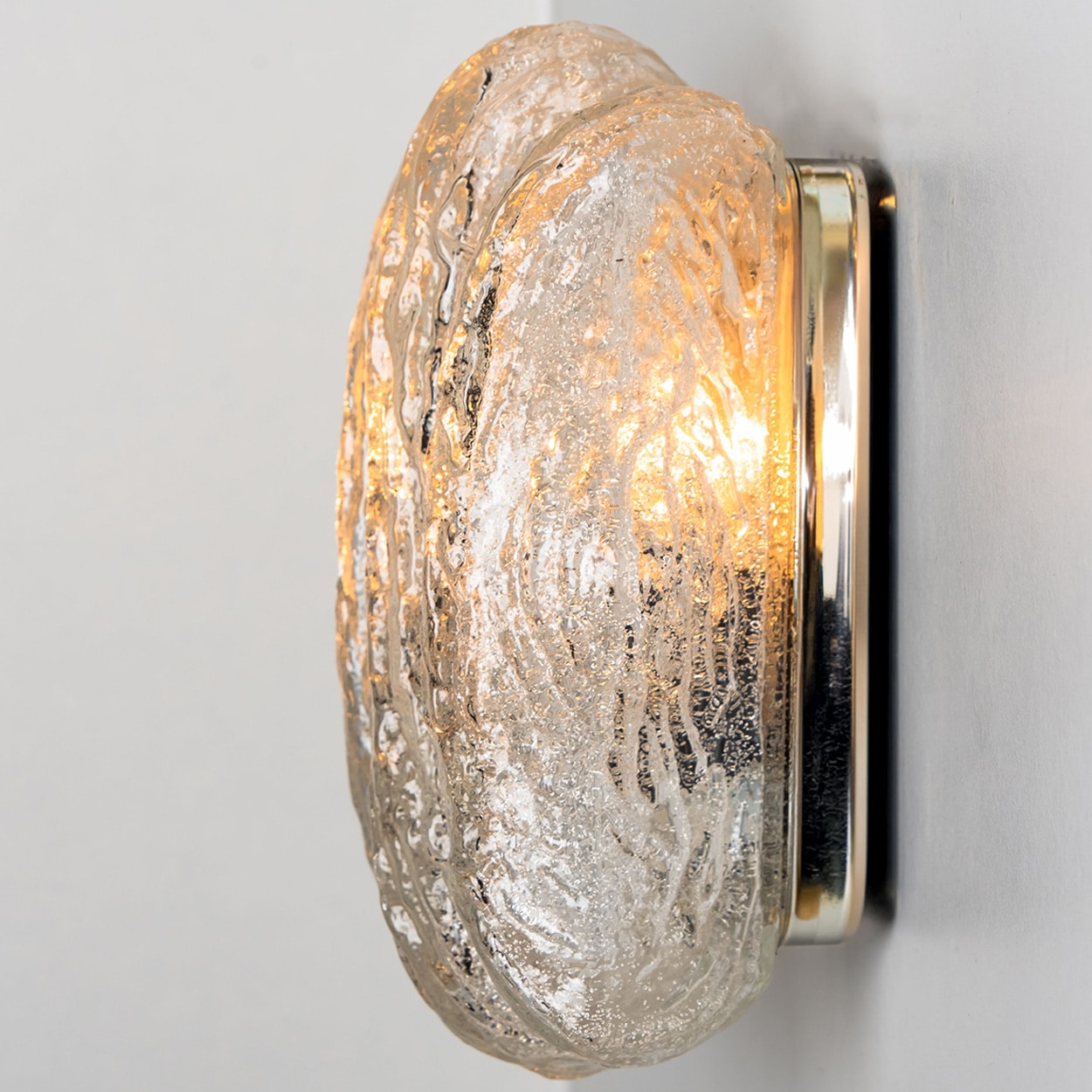 Pair of Sculptural Ice Glass and Chrome Wall Sconces by Doria, 1970