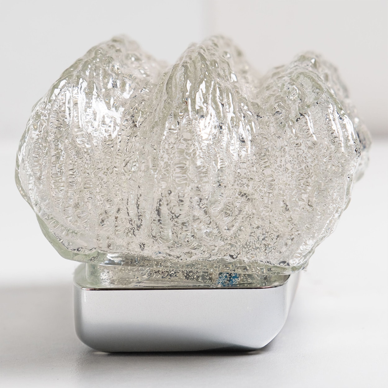 Pair of Sculptural Ice Glass and Chrome Wall Sconces by Doria, 1970