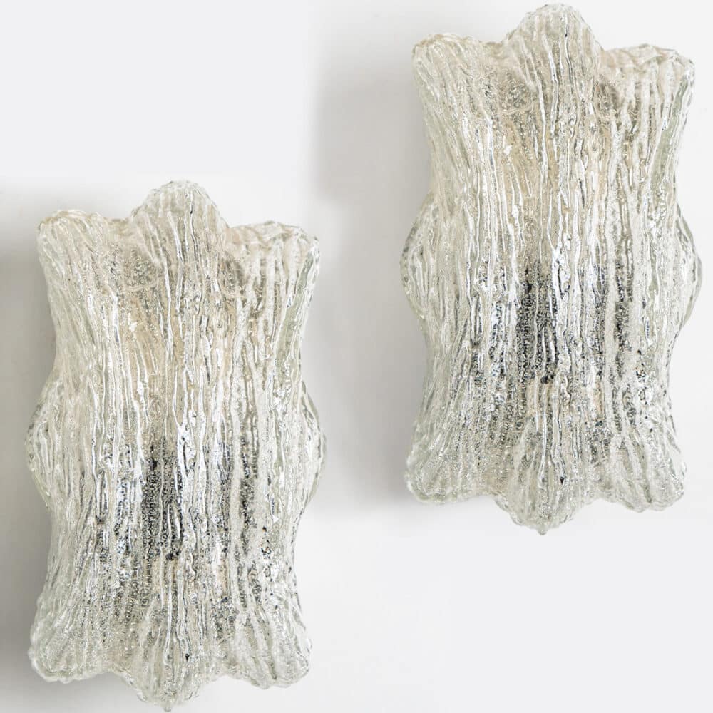 Pair of Sculptural Ice Glass and Chrome Wall Sconces by Doria, 1970