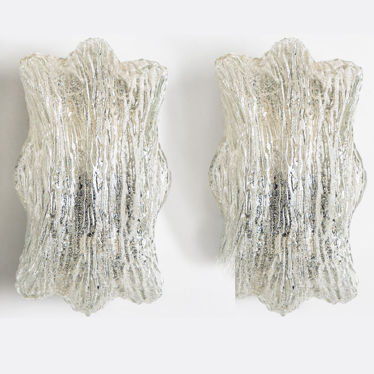 Pair of Sculptural Ice Glass and Chrome Wall Sconces by Doria, 1970