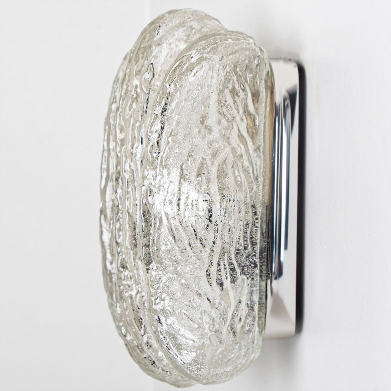 Pair of Sculptural Ice Glass and Chrome Wall Sconces by Doria, 1970