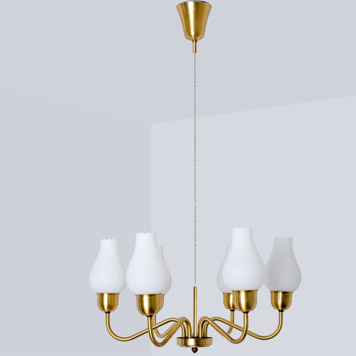 1 of the 2 Brass Chandeliers by Fog Morup, 1960s