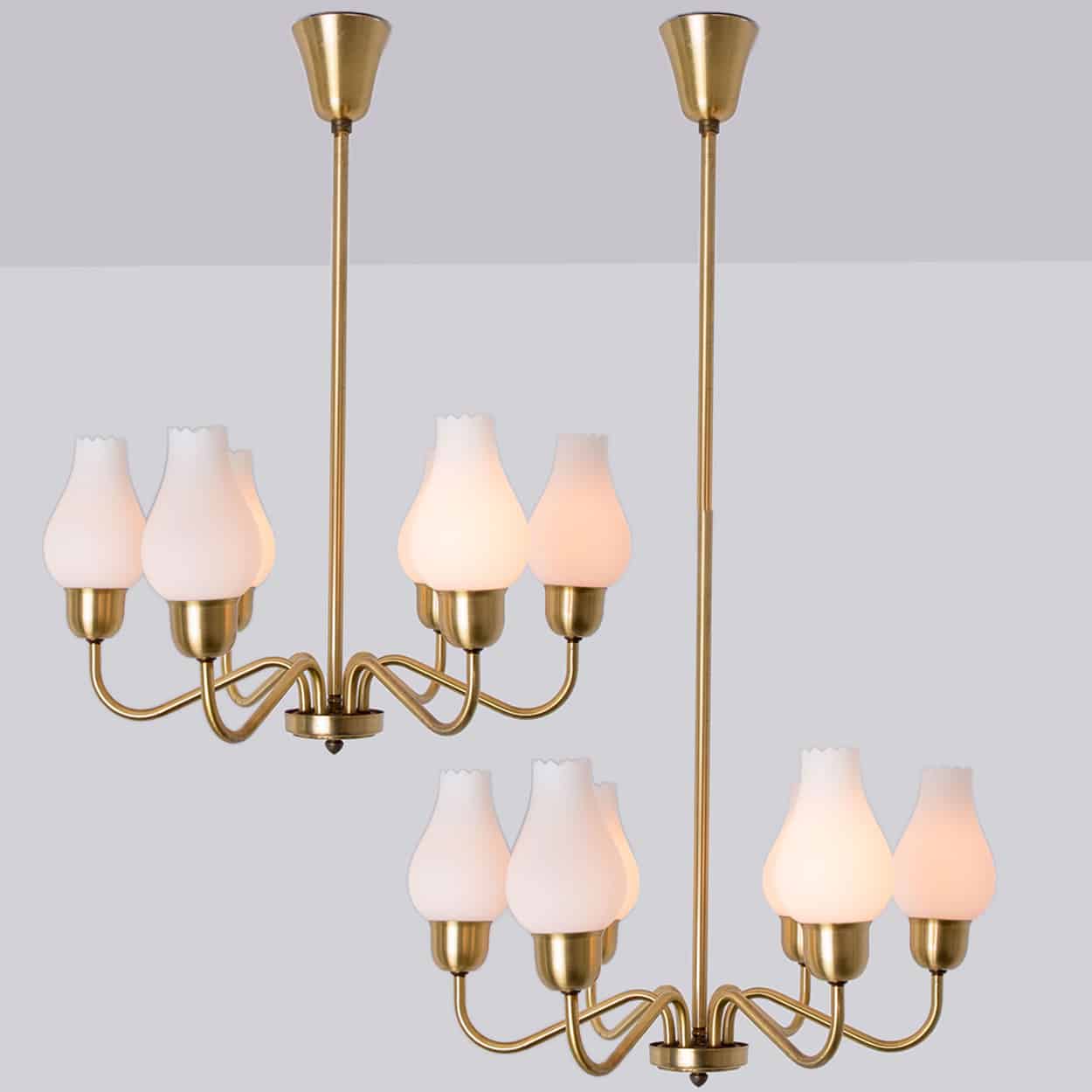 1 of the 2 Brass Chandeliers by Fog Morup, 1960s