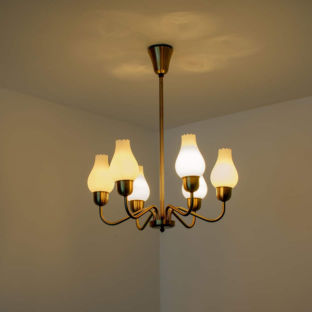 1 of the 2 Brass Chandeliers by Fog Morup, 1960s