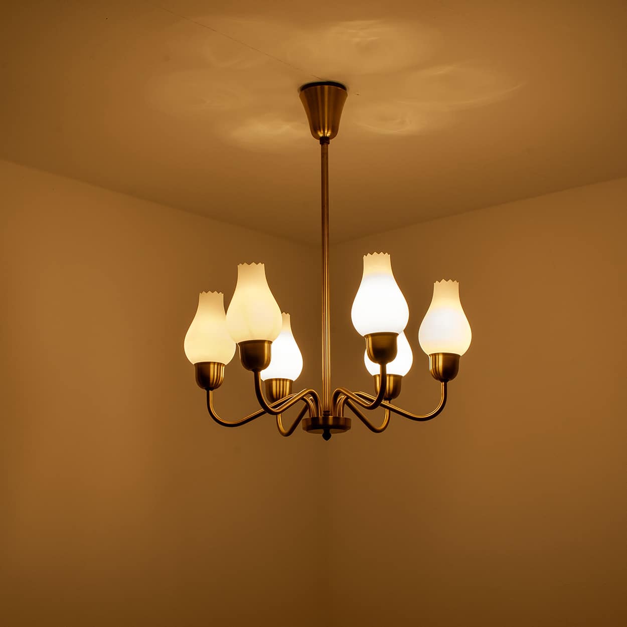 1 of the 2 Brass Chandeliers by Fog Morup, 1960s