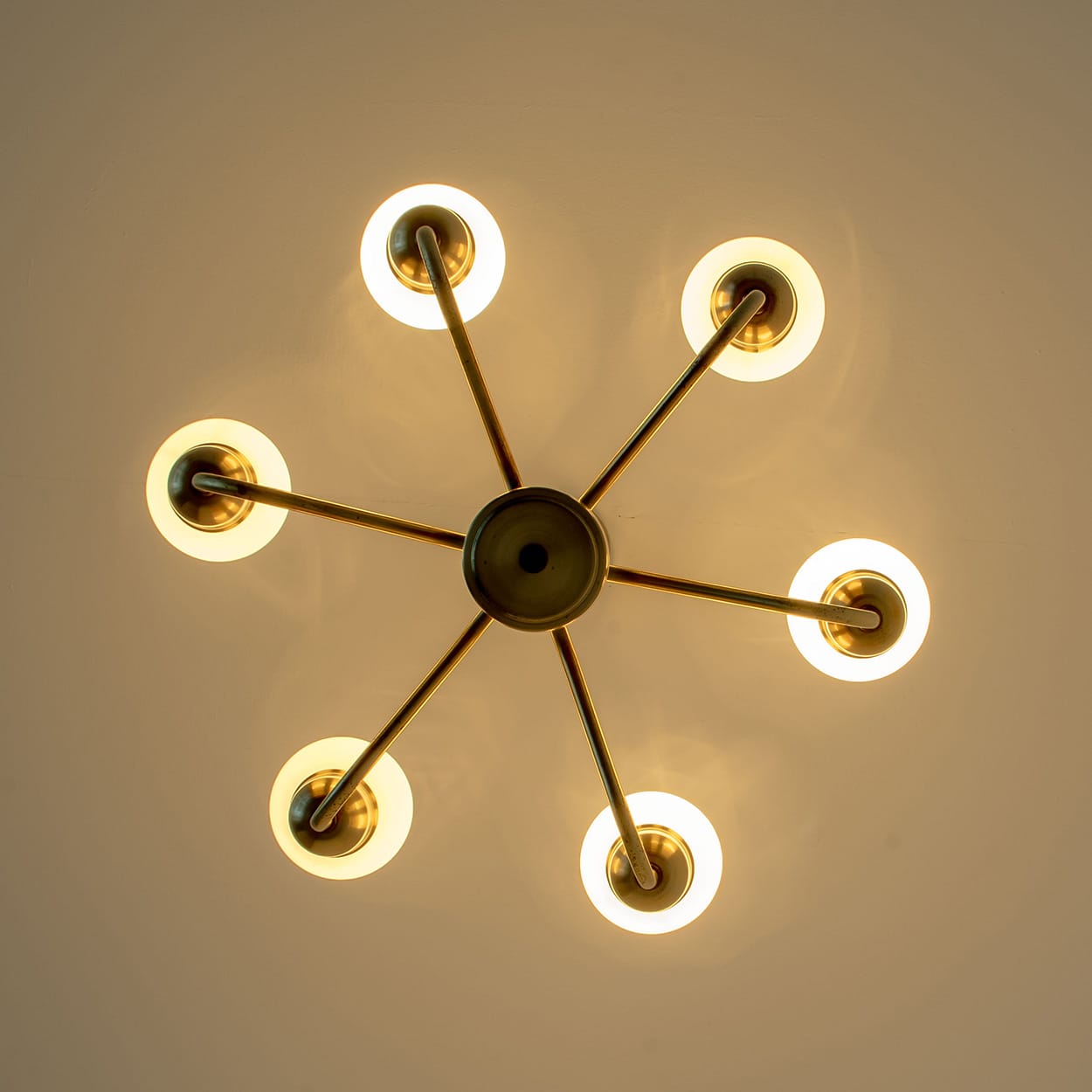 1 of the 2 Brass Chandeliers by Fog Morup, 1960s