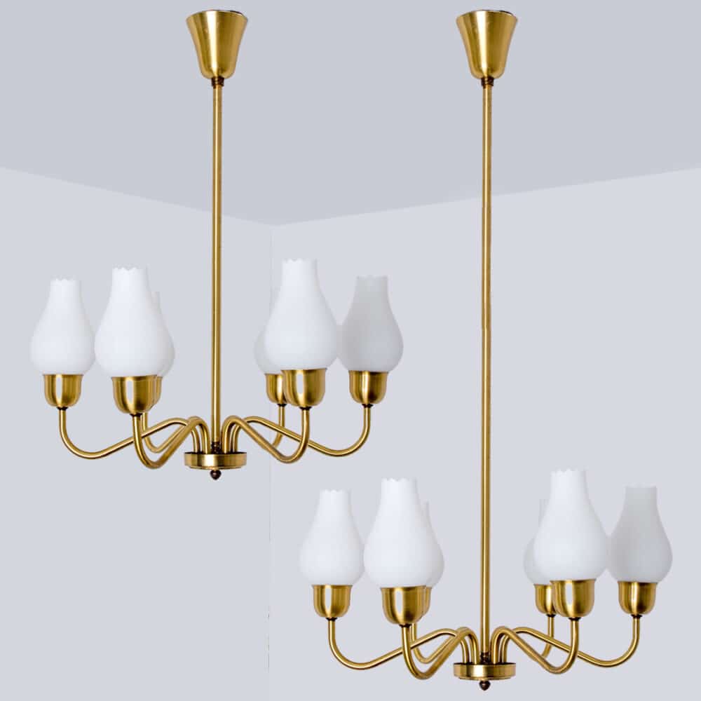 1 of the 2 Brass Chandeliers by Fog Morup, 1960s