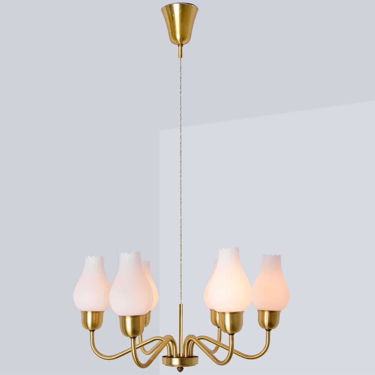 1 of the 2 Brass Chandeliers by Fog Morup, 1960s