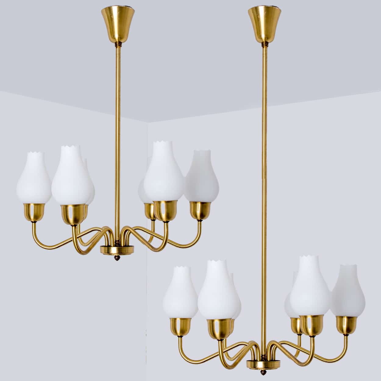 1 of the 2 Brass Chandeliers by Fog Morup, 1960s