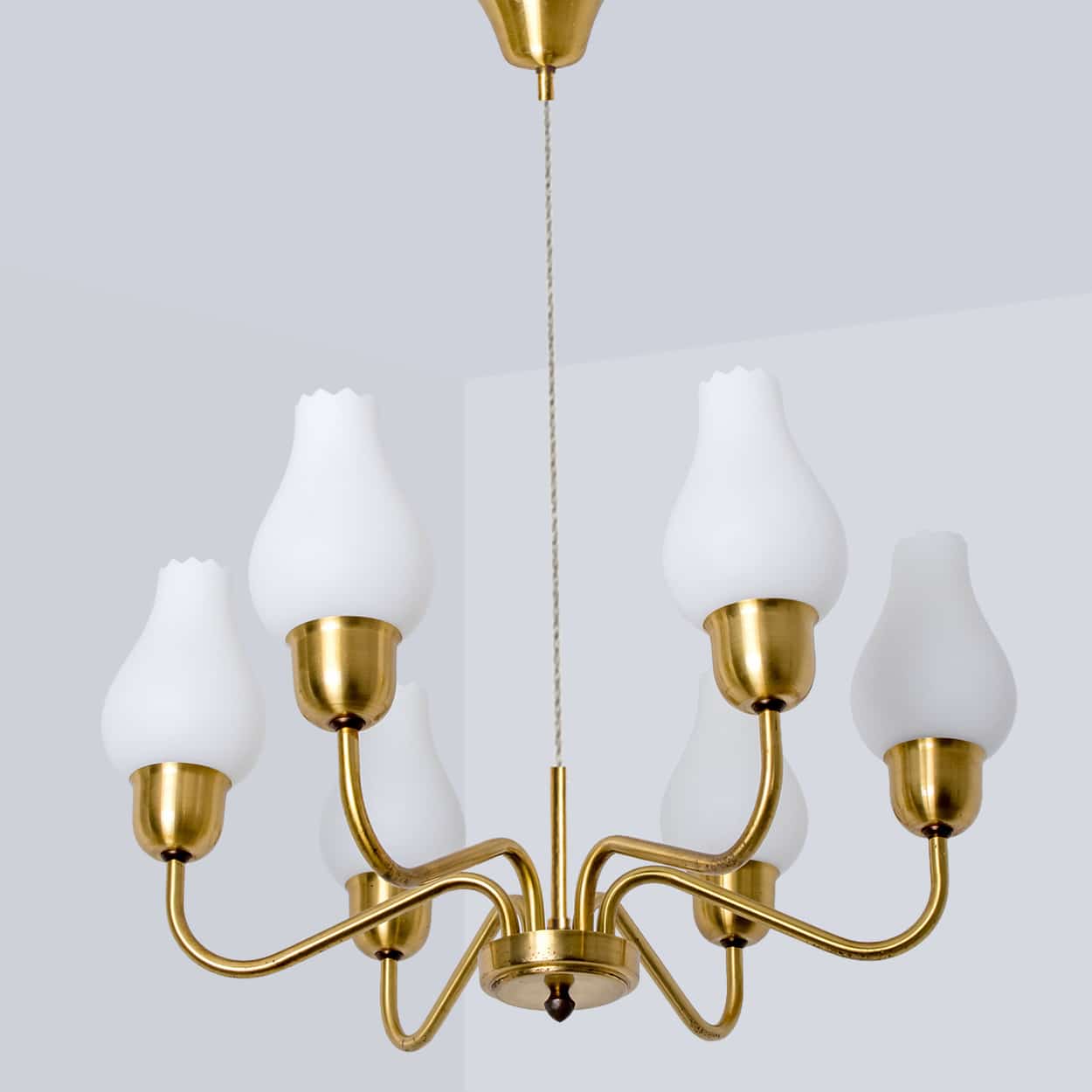 1 of the 2 Brass Chandeliers by Fog Morup, 1960s