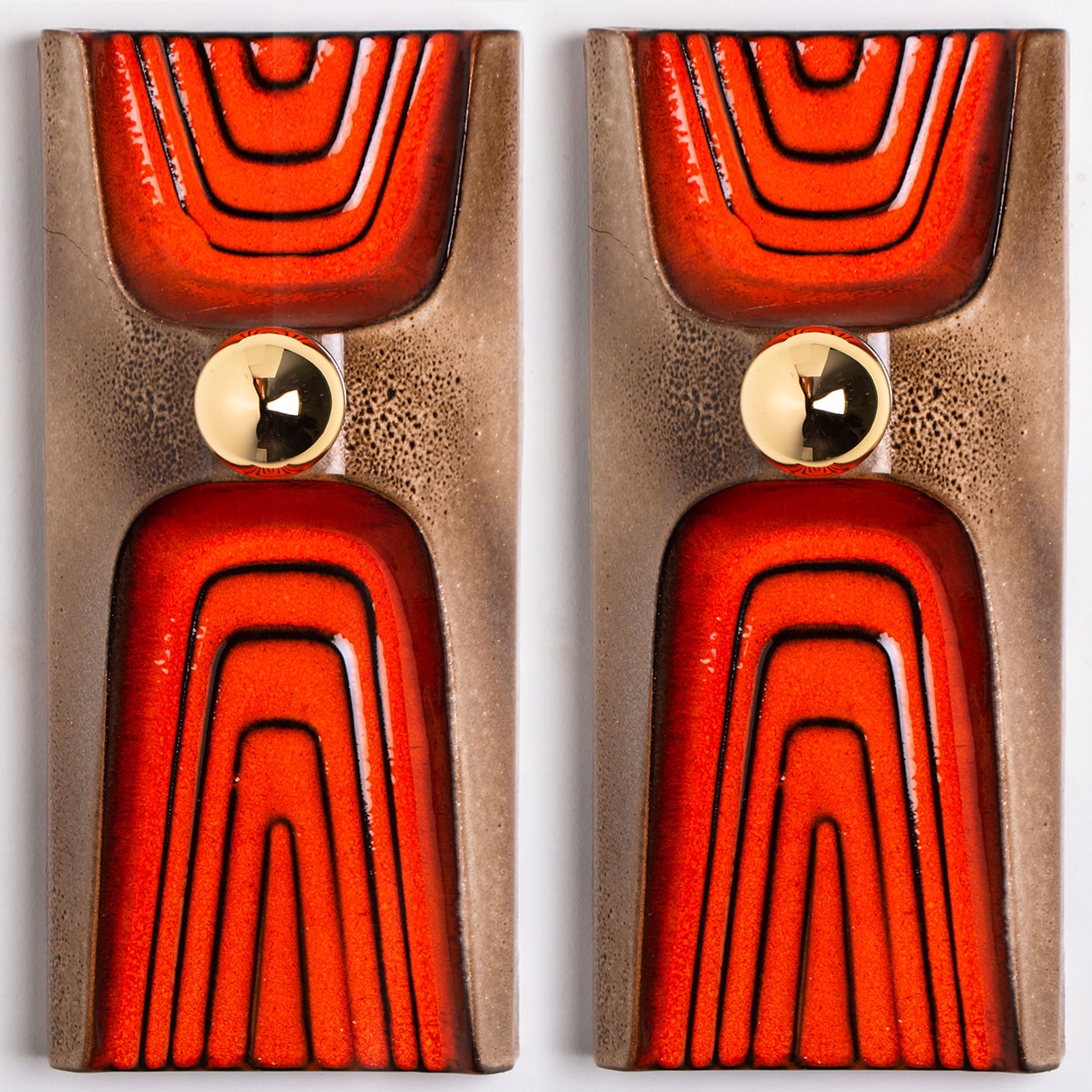 1 of the 5 Red Orange Brown Ceramic Wall Lights, Germany, 1970