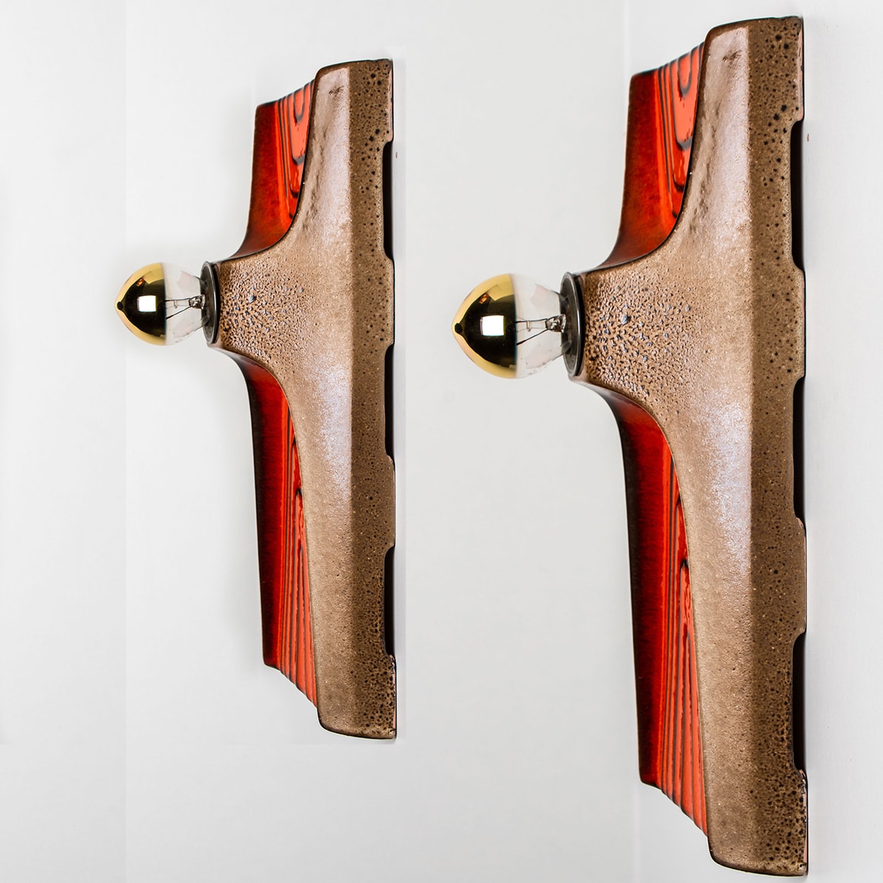 1 of the 5 Red Orange Brown Ceramic Wall Lights, Germany, 1970