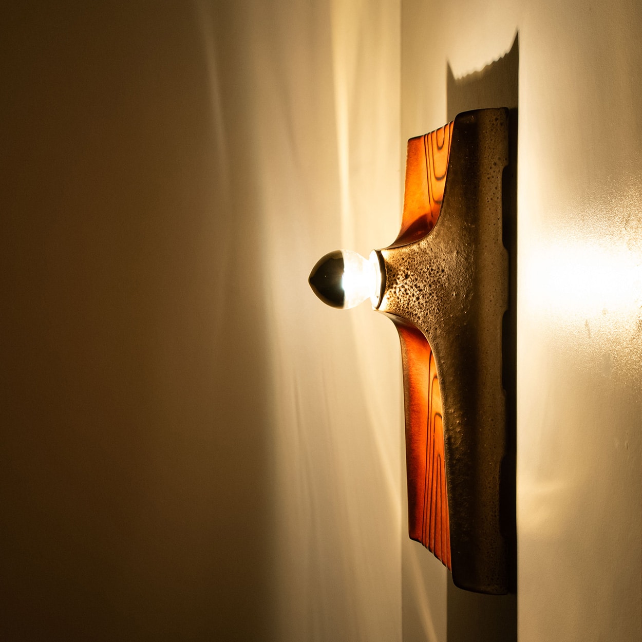 1 of the 5 Red Orange Brown Ceramic Wall Lights, Germany, 1970