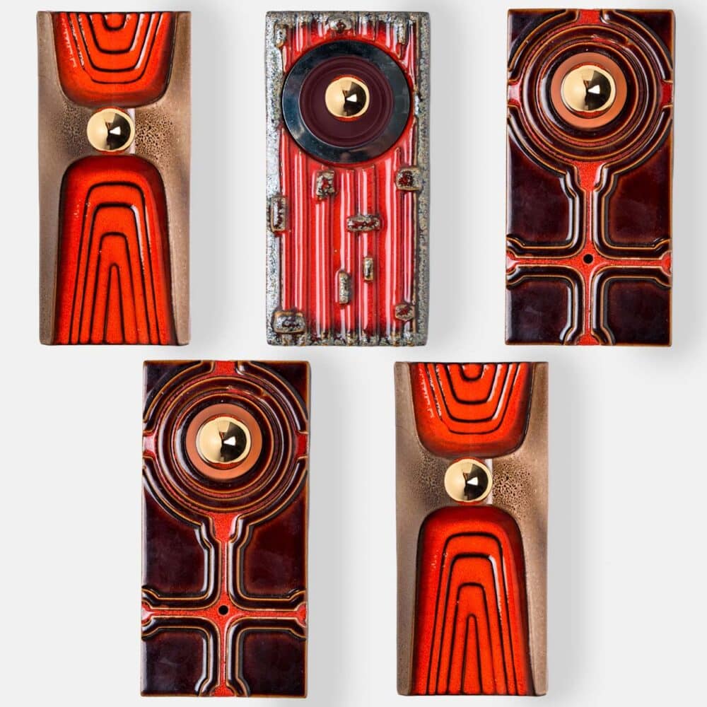 1 of the 5 Red Orange Brown Ceramic Wall Lights, Germany, 1970