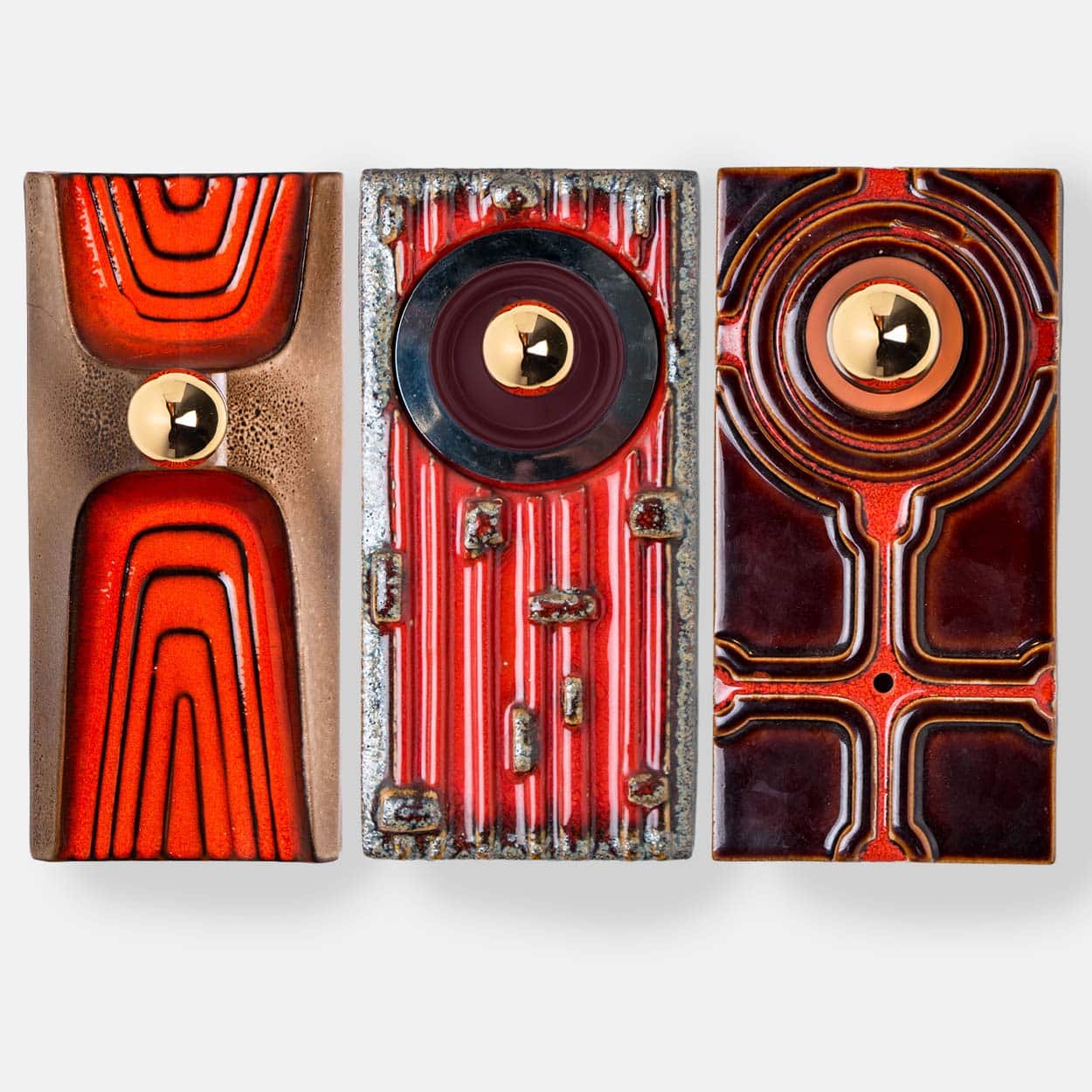 1 of the 5 Red Orange Brown Ceramic Wall Lights, Germany, 1970