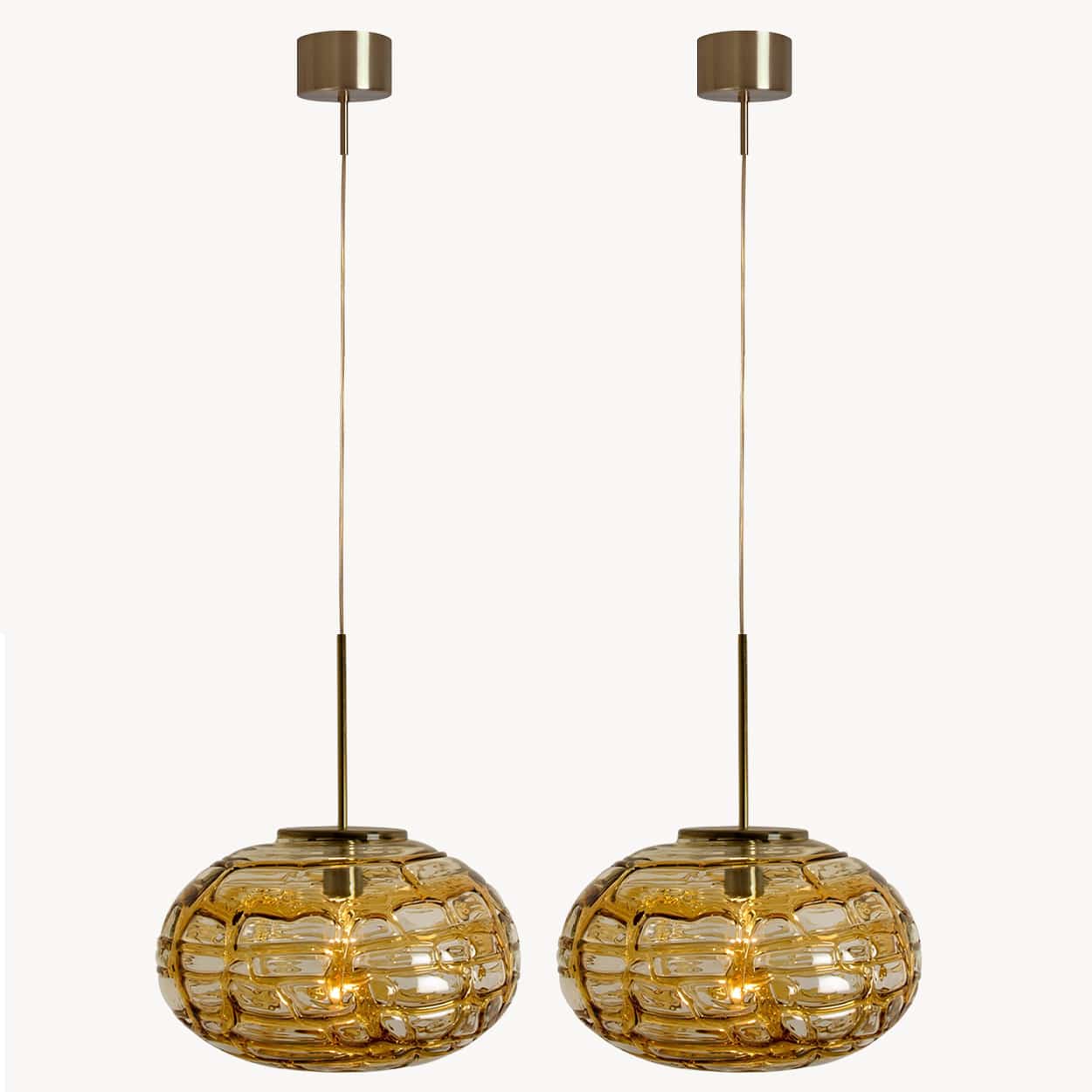 Pair of Amber Murano Glass Pendant Lamp, 1960s