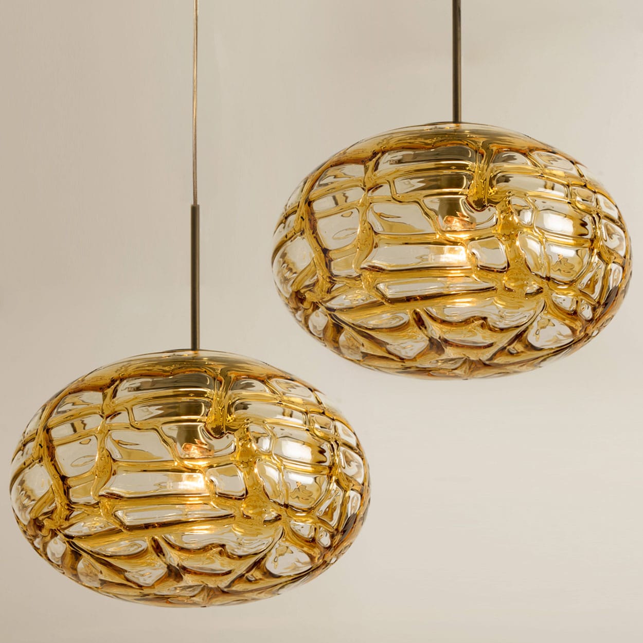 Pair of Amber Murano Glass Pendant Lamp, 1960s