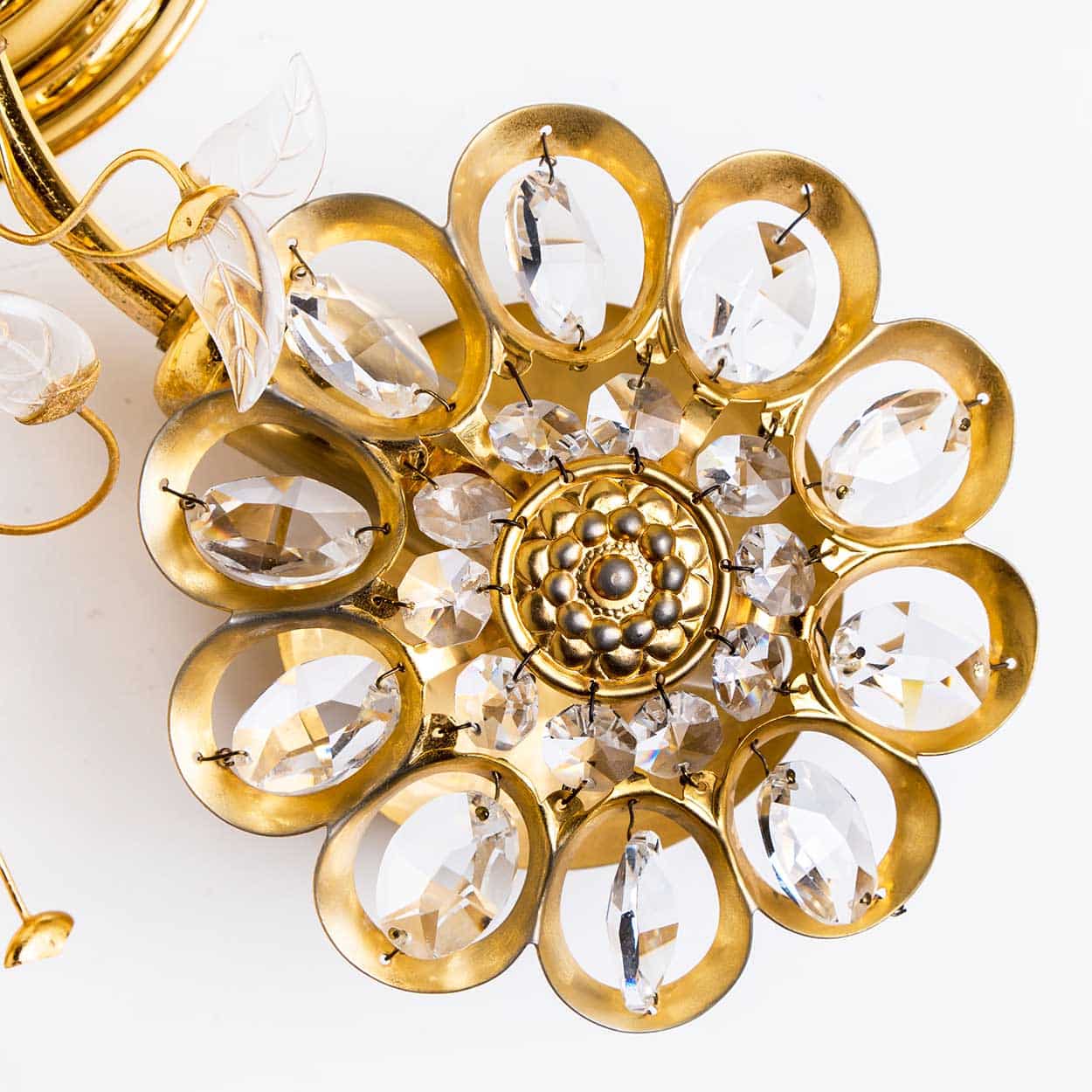 1 of the 2 Flower Crystal and Brass Wall Sconces by Palwa, 1960s, Germany
