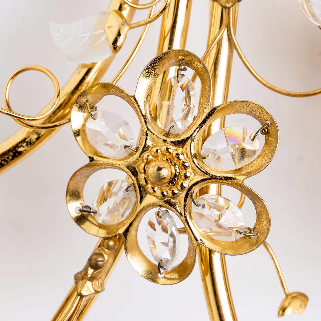 1 of the 2 Flower Crystal and Brass Wall Sconces by Palwa, 1960s, Germany