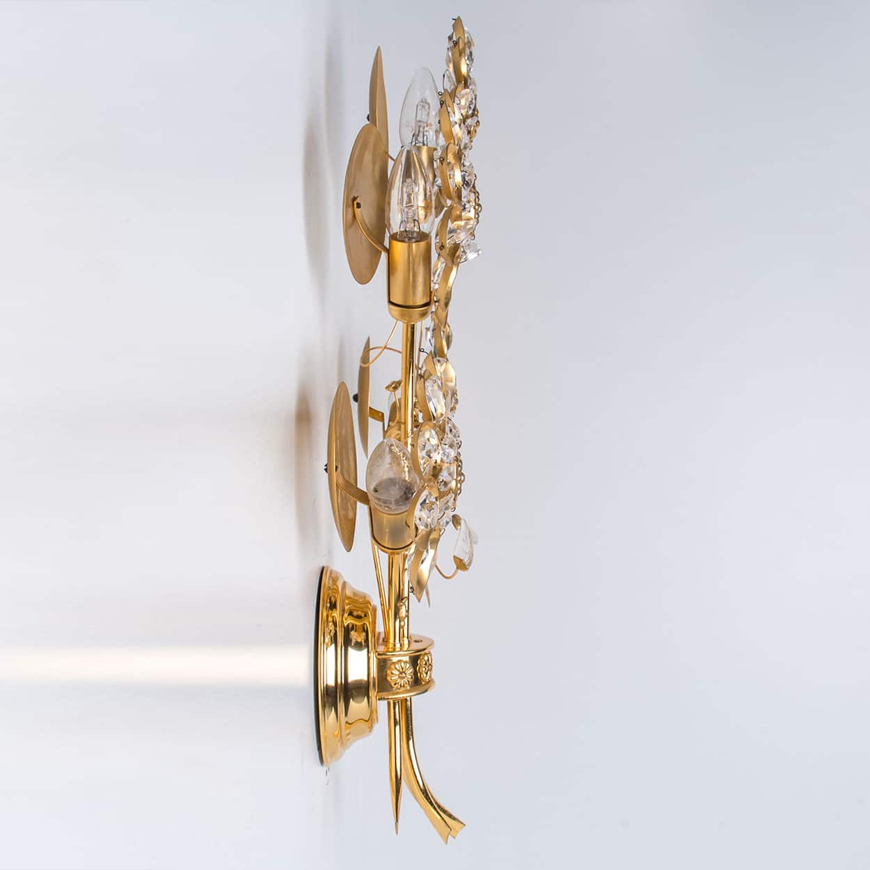 1 of the 2 Flower Crystal and Brass Wall Sconces by Palwa, 1960s, Germany