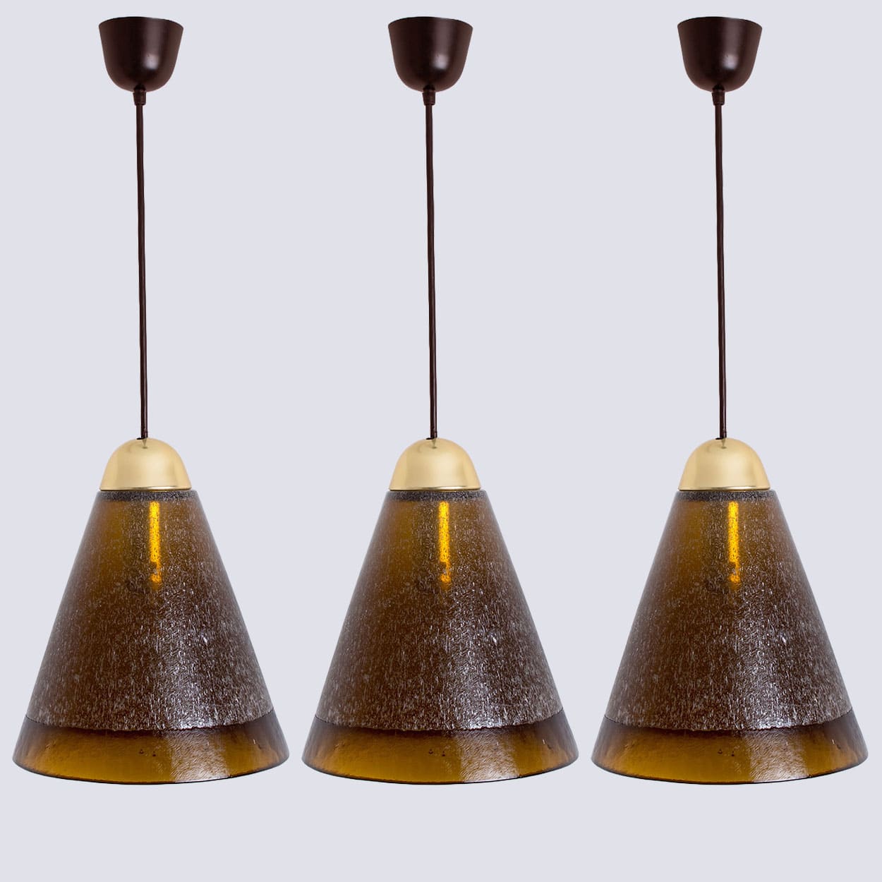 1 of the 8 Brown Glass Pendants, Peill Putzler, 1970