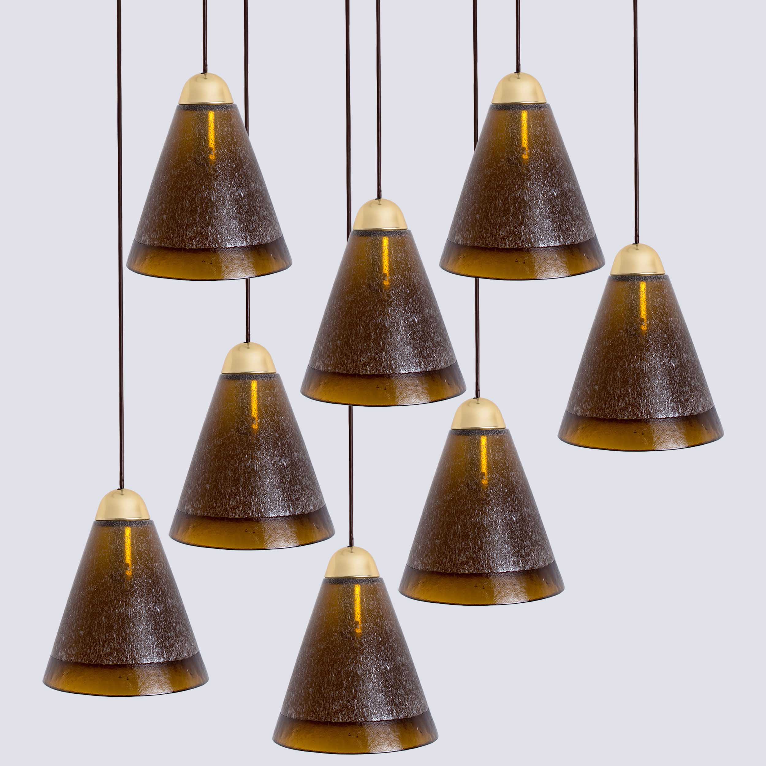 1 of the 8 Brown Glass Pendants, Peill Putzler, 1970