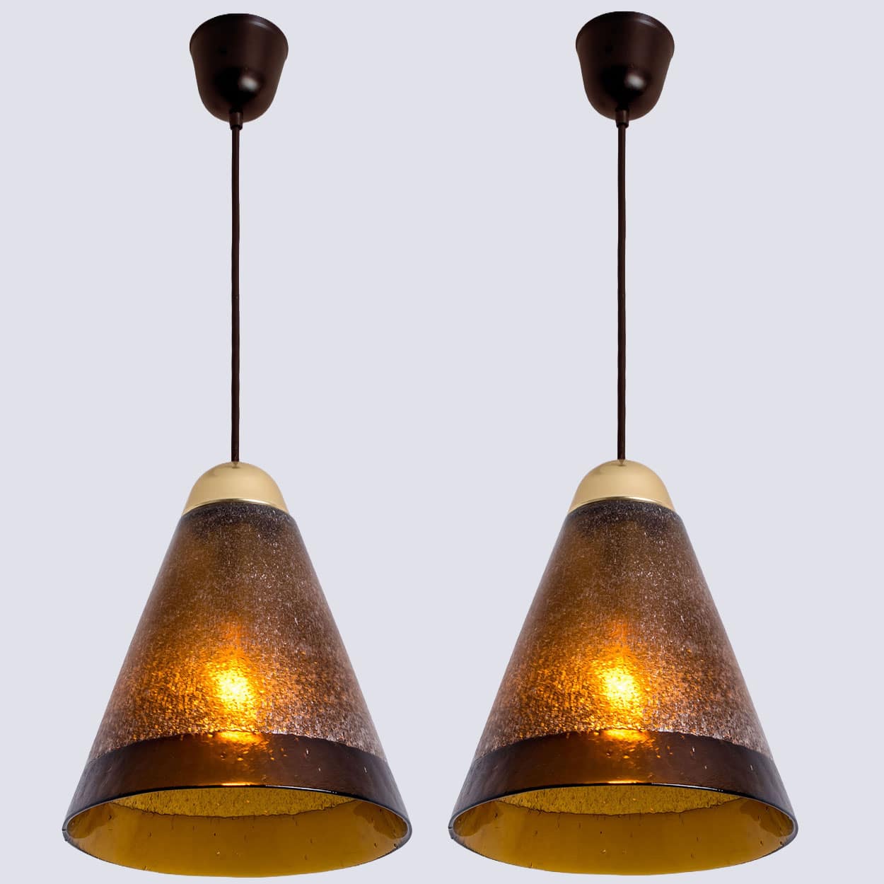 1 of the 8 Brown Glass Pendants, Peill Putzler, 1970