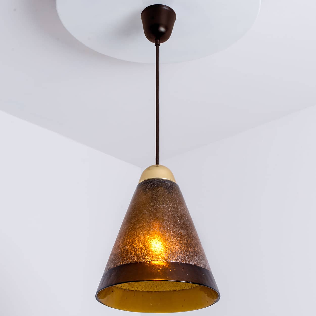 1 of the 8 Brown Glass Pendants, Peill Putzler, 1970