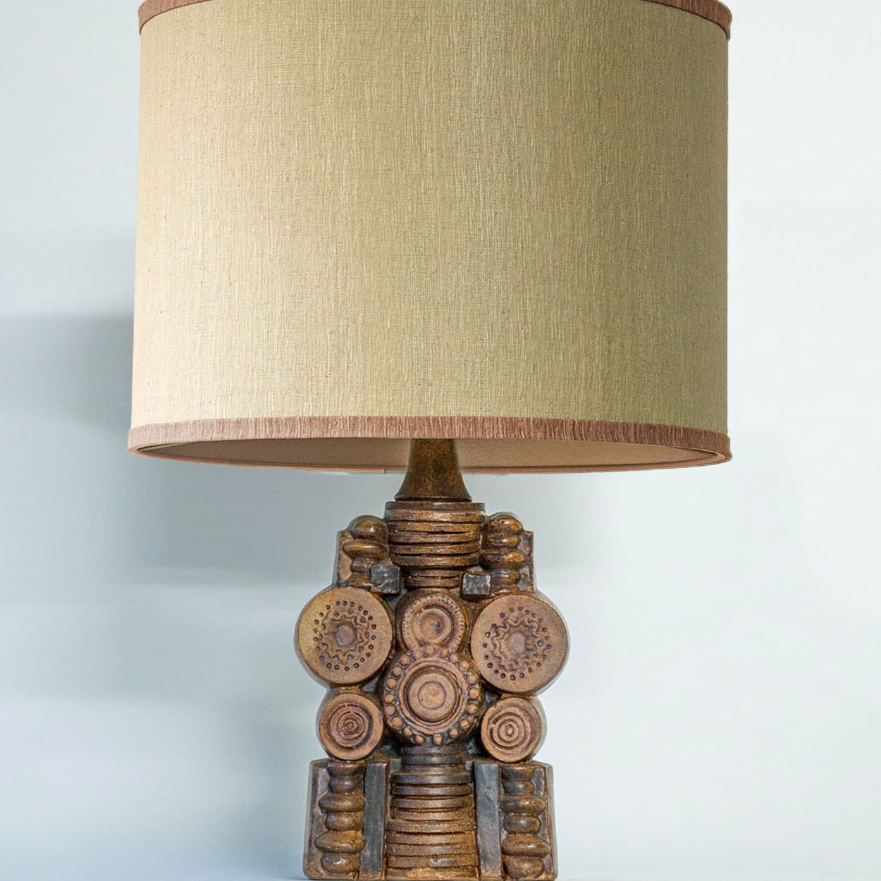 Ceramic Floor/Table Lamp B. Rooke, Beige Custom Made Lampshade by R. Houben
