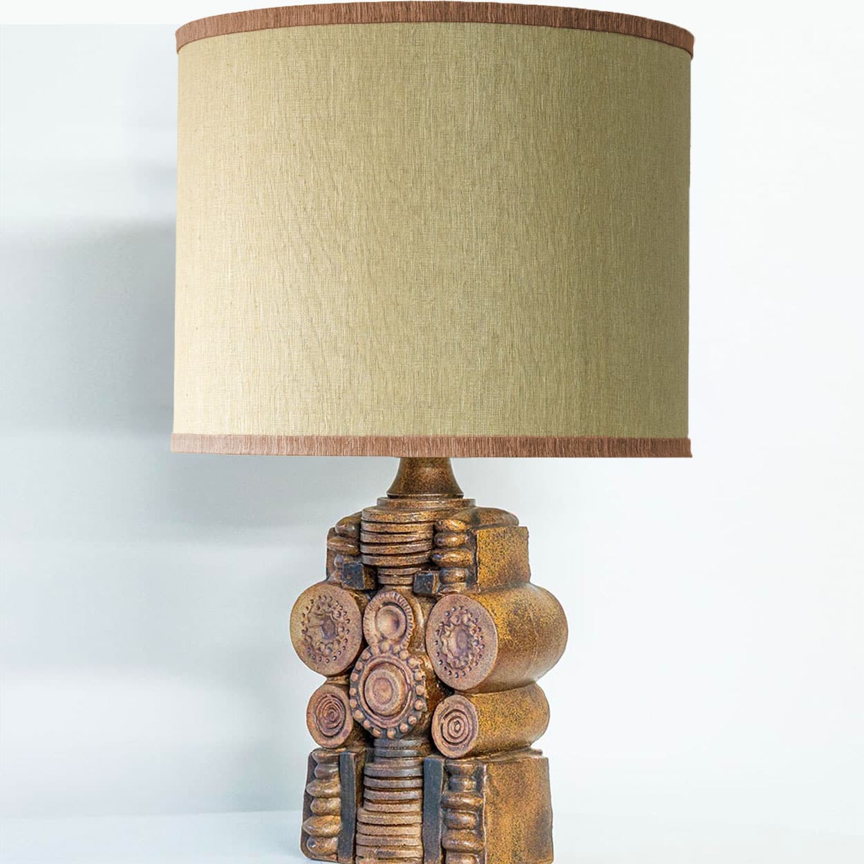 Ceramic Floor/Table Lamp B. Rooke, Beige Custom Made Lampshade by R. Houben