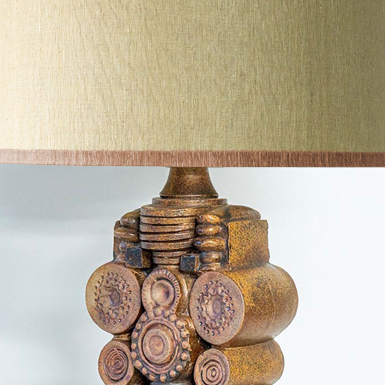 Ceramic Floor/Table Lamp B. Rooke, Beige Custom Made Lampshade by R. Houben